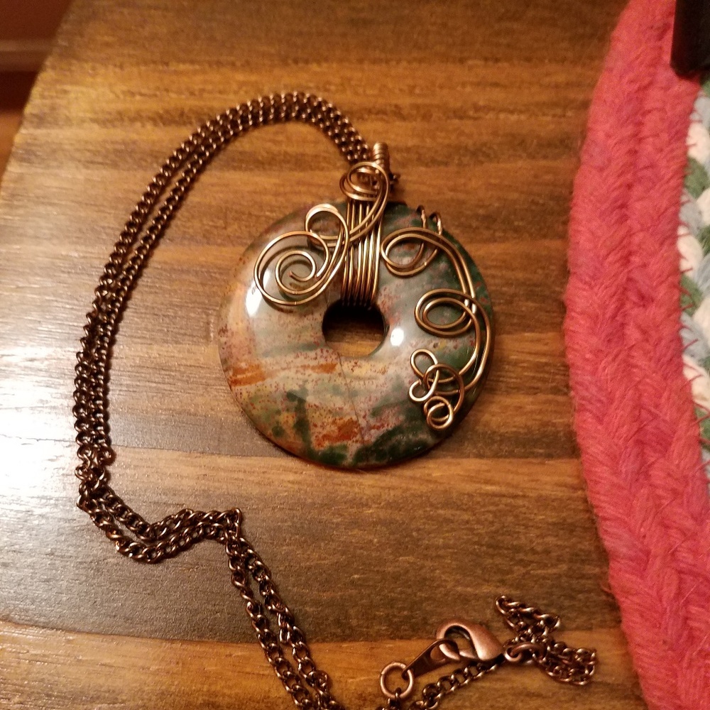 Wire wrapped unakite necklace